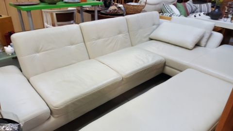 Couch, Ledercouch, weiss, 